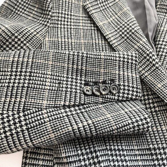 CLUB MONACO HOUDSTOOTH WOOL BLEND SINGLE BREATED MID-LENGTH BLAZER - 2 - Picture 6 of 8
